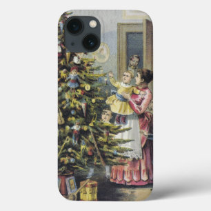 Kerstmis in vintage stijl, Victoriaans gezin rond  iPhone 13 Hoesje