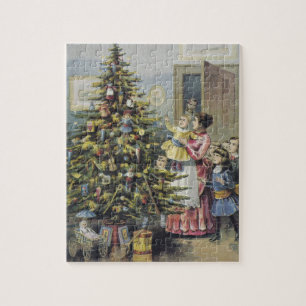 Kerstmis in vintage stijl, Victoriaans gezin rond  Legpuzzel