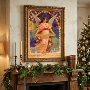 Kerstmis in vintage stijl, Victoriaanse engel lees Poster
