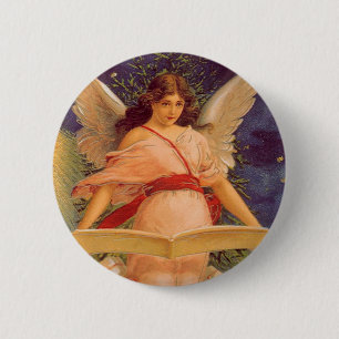 Kerstmis in vintage stijl, Victoriaanse engel lees Ronde Button 5,7 Cm