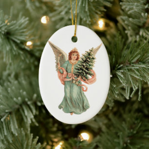 Kerstmis in vintage stijl, Victoriaanse engel met  Keramisch Ornament