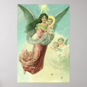Kerstmis in vintage stijl, Victoriaanse engel met Poster