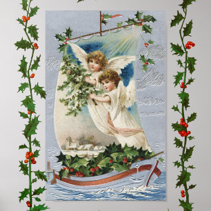 Kerstmis in vintage stijl, Victoriaanse engelen in Poster
