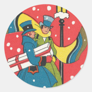 Kerstmis in vintage stijl, Victoriaanse familie Ronde Sticker