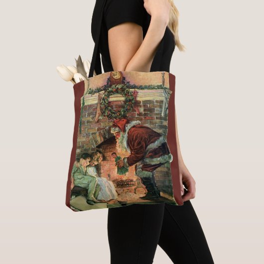 Kerstmis in vintage stijl, Victoriaanse Kerstman K Tote Bag (Dichtbij)