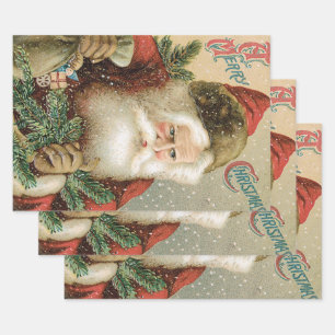 Kerstmis in vintage stijl, Victoriaanse Kerstman m Inpakpapier Vel