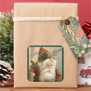 Kerstmis in vintage stijl, Victoriaanse Kerstman m Vierkante Sticker