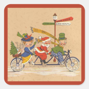 Kerstmis in vintage stijl, Victoriaanse Kerstman o Vierkante Sticker