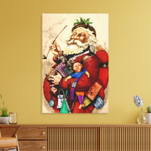 Kerstmis in vintage stijl, Victoriaanse Kerstman P Canvas Afdruk
