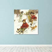 Kerstmis in vintage stijl, Victoriaanse kinderen s Canvas Afdruk (Insitu (Houten vloer))