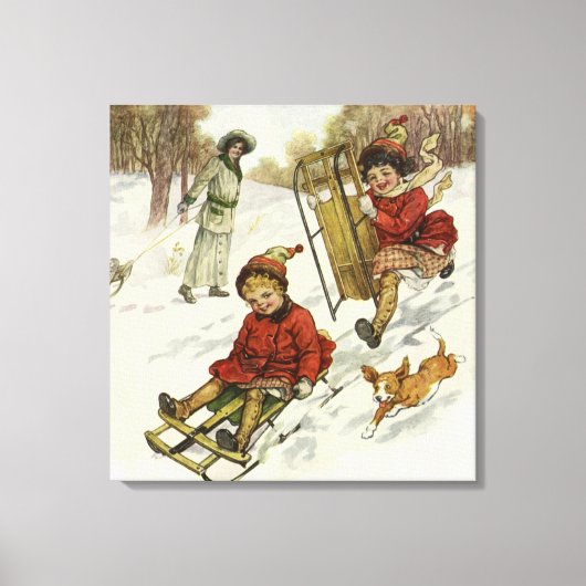 Kerstmis in vintage stijl, Victoriaanse kinderen s Canvas Afdruk (Voorkant)