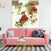 Kerstmis in vintage stijl, Victoriaanse kinderen s Canvas Afdruk (Insitu (Woonkamer))