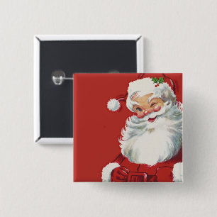 Kerstmis in vintage stijl, vrolijke Kerstman die k Vierkante Button 5,1 Cm