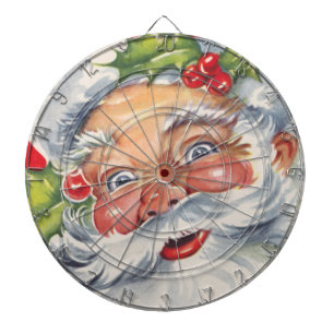 Kerstmis in vintage stijl, vrolijke Kerstman met z Dartbord