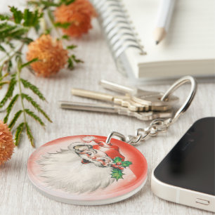Kerstmis in vintage stijl, vrolijke retro 50s kers sleutelhanger
