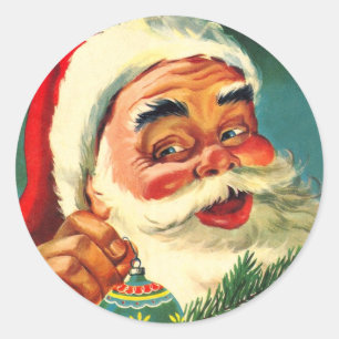 Kerstmis in vintage stijl, vrolijke retro Santa Cl Ronde Sticker