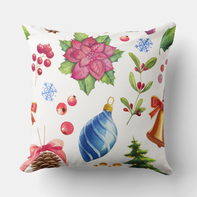 Kerstmis in vintage-stijl waterverf kussen (Voorkant)