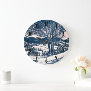 Kerstmis in vintage stijl, winters berglandschap m grote klok