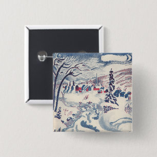 Kerstmis in vintage stijl, winters dorpssneeuwland vierkante button 5,1 cm