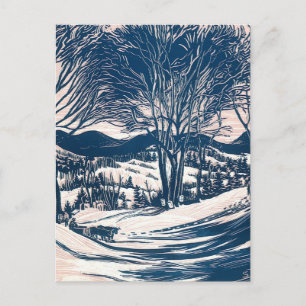 Kerstmis in vintage stijl, winters landschap met b feestdagenkaart