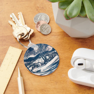 Kerstmis in vintage stijl, winters landschap met b sleutelhanger