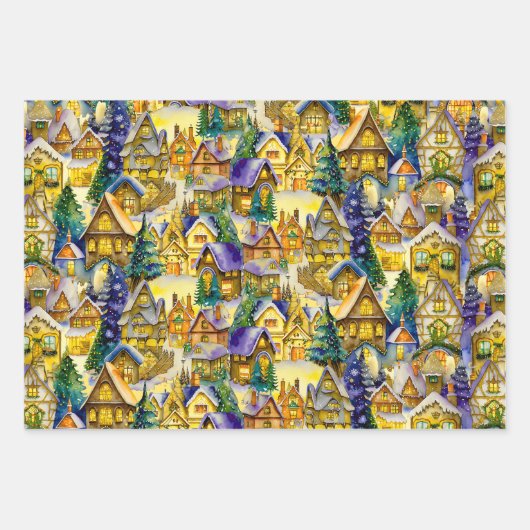 Kerstmis in Whimsical Village in verschillende lic Inpakpapier Vel (Voorkant 2)