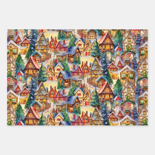 Kerstmis in Whimsical Village in verschillende lic Inpakpapier Vel (Voorkant)