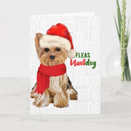 Kerstmis in Yorkshire Terrier Fleas NaviDOG Feestdagen Kaart (Voorkant)