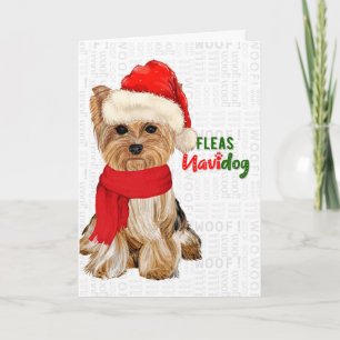 Kerstmis in Yorkshire Terrier Fleas NaviDOG Feestdagen Kaart