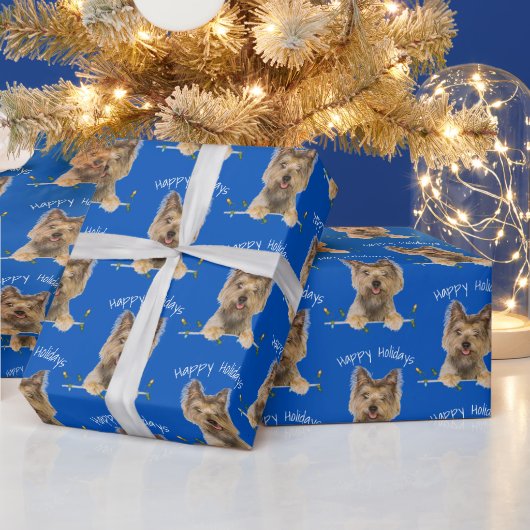 Kerstmis in Yorkshire Terrier On Blue Cadeaupapier (Feestdagen)
