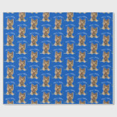 Kerstmis in Yorkshire Terrier On Blue Cadeaupapier (Vlak)