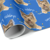 Kerstmis in Yorkshire Terrier On Blue Cadeaupapier (Rol Hoek)