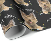 Kerstmis in Yorkshire Terrier op zwart Cadeaupapier (Rol Hoek)