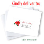 Kerstmis, individuele gast adresetiketten sticker<br><div class="desc">De persoonlijke de bezoekersnaam van de Kerstbruiloft en adres het posteren etiketten met een elegant rustic poinsettia flower bouquet en een chic red kalligrafiemanuscript.</div>