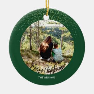 Kerstmis ingelijst Foto Bos Groene Glitter Keramisch Ornament