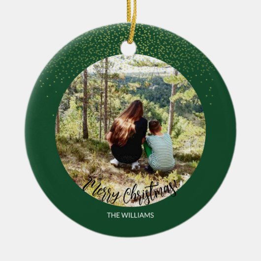 Kerstmis ingelijst Foto Bos Groene Glitter Keramisch Ornament (Voorkant)