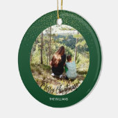 Kerstmis ingelijst Foto Bos Groene Glitter Keramisch Ornament (Links)