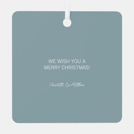 Kerstmis ingelijst Foto Sneeuwvlokken Wit Blauw Metalen Ornament (Achterkant)