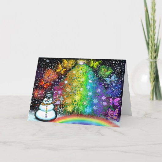 Kerstmis Ingeweven Regenboog Feestkaart Kaart (Voorkant)