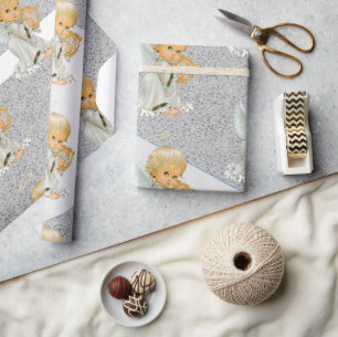 Kerstmis Inpakken Grijze Engel Baby Cadeaupapier