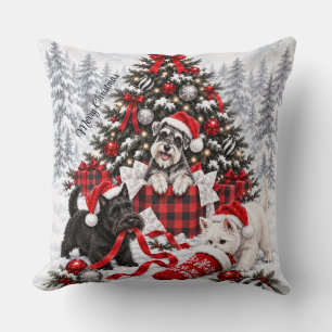 Kerstmis Inpakken Ondeugende Scottie Schnauzer Wes Kussen
