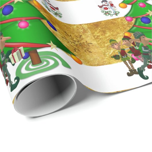 Kerstmis Inpakpapier Elf Sneeuwman (Rol Hoek)
