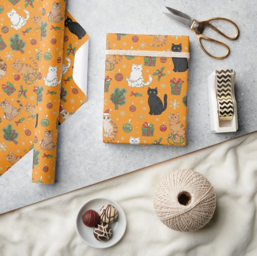 Kerstmis Inpakpapier met Feestelijke Katten (Crafts)
