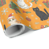 Kerstmis Inpakpapier met Feestelijke Katten (Rol Hoek)
