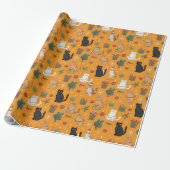 Kerstmis Inpakpapier met Feestelijke Katten (Uitgerold)