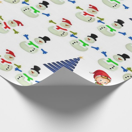 Kerstmis Inpakpapier Sneeuwman Elf (Hoek)