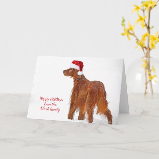 Kerstmis: Irish Setter in sneeuwvlokken Kaart (Gele Bloem)