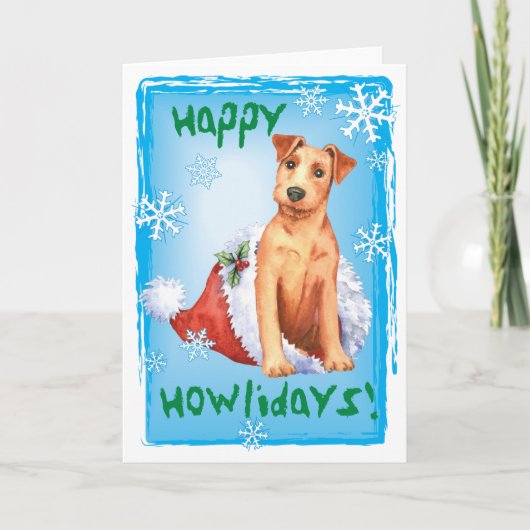 Kerstmis: Irish Terrier Holiday Card Feestdagen Kaart (Voorkant)