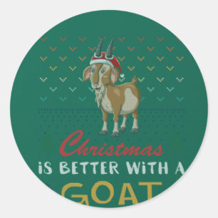 Kerstmis is beter met een geit met een lomp kerstm ronde sticker