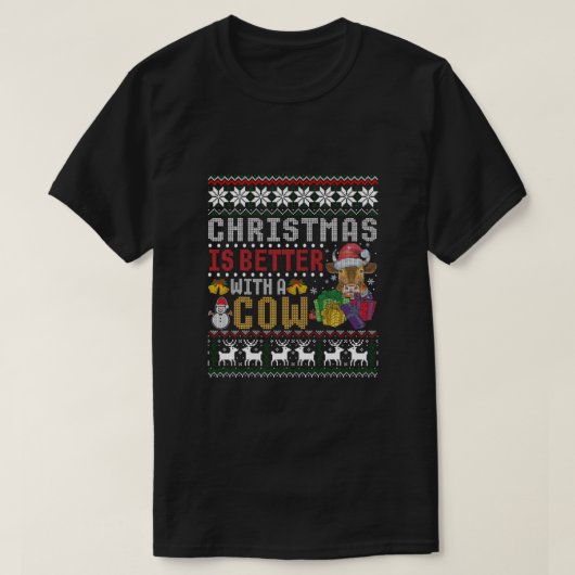 Kerstmis is beter met een Koe Santa Hat Light lomp T-shirt (Design voorkant)